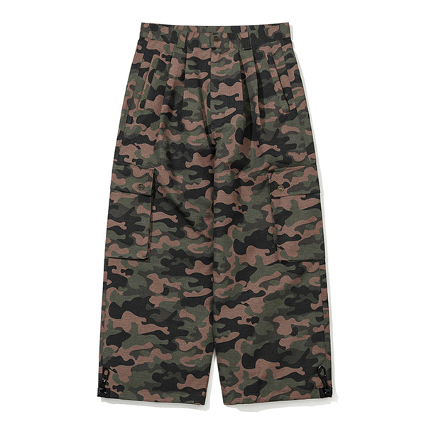 2627 큐마일 411 투 턱 빅 카고 와이드 레그 보드복 팬츠 Green Camo