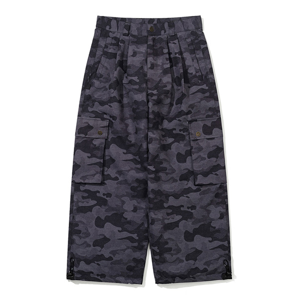 2627 큐마일 412 투 턱 빅 카고 와이드 레그 보드복 팬츠 Black Camo